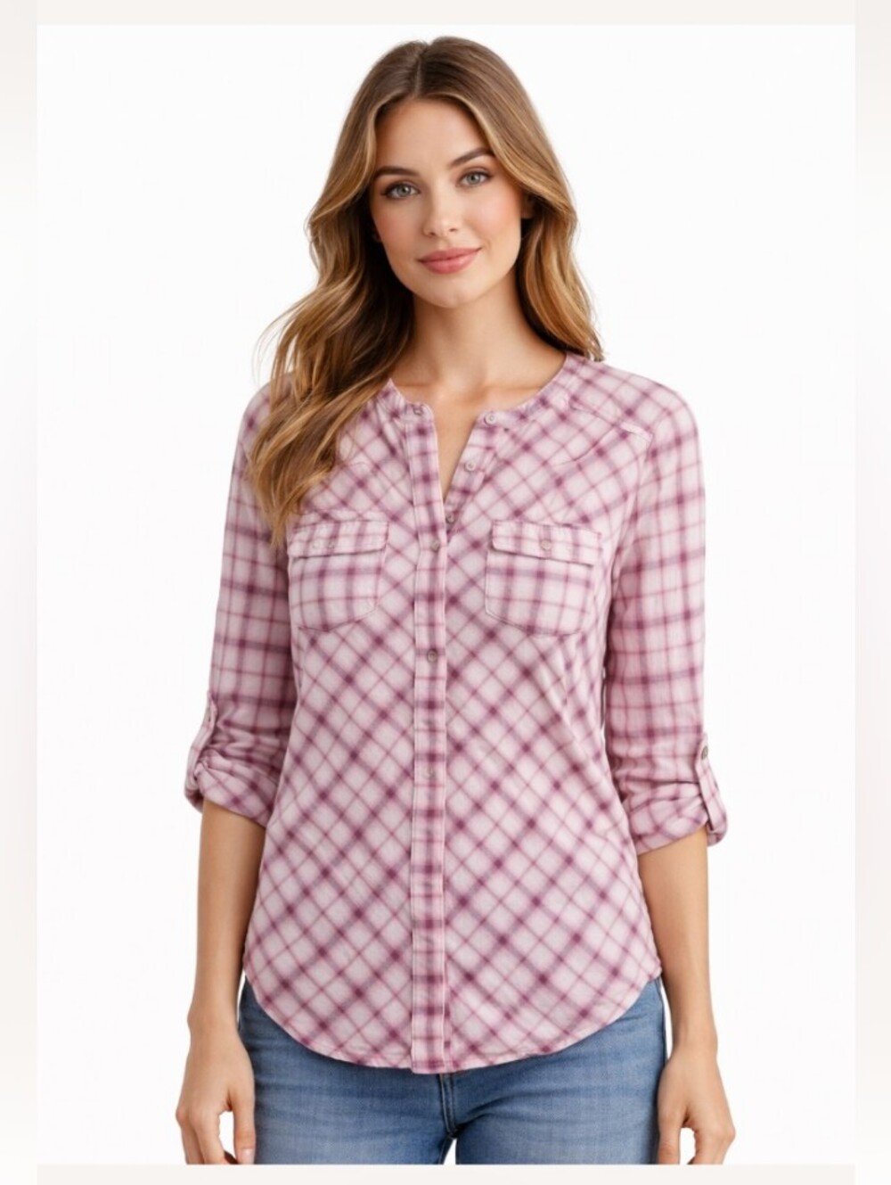 "California" Pink & White Plaid Top – XS